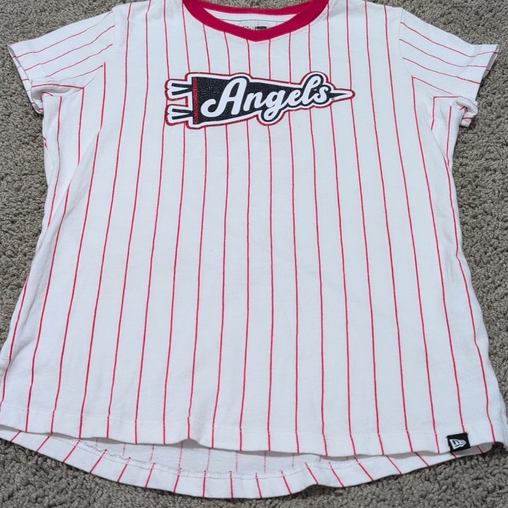 Kids Los Angeles Angels Girls Striped T-Shirt Size 10/12 - Picture 2 of 6